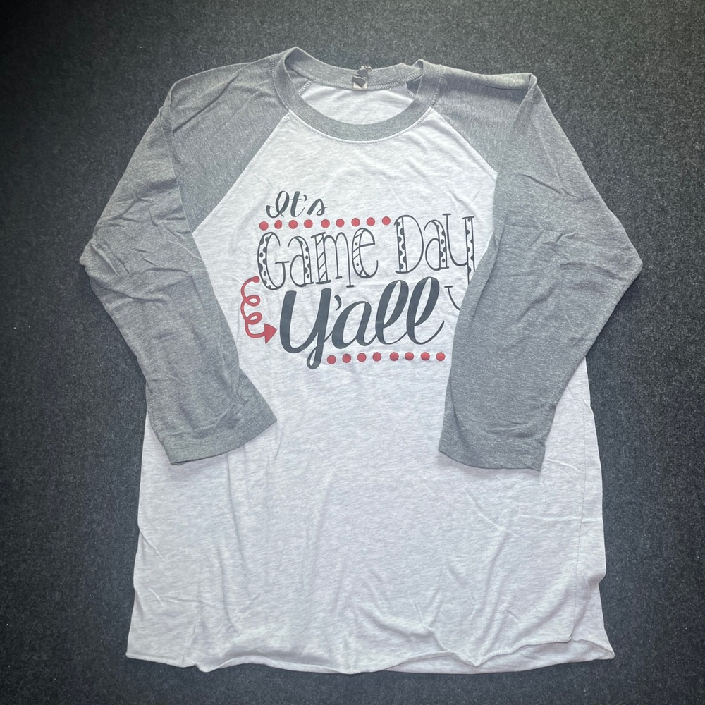 Next Level Raglan T-Shirt Women M Grey Game Day Yall Graphic Tee - Picture 4 of 7
